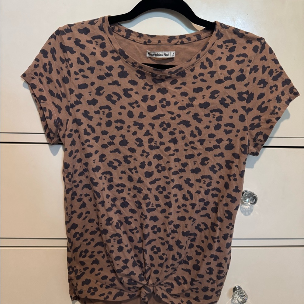 Abercrombie & Fitch Brown Leopard Print Short Sleeve Top